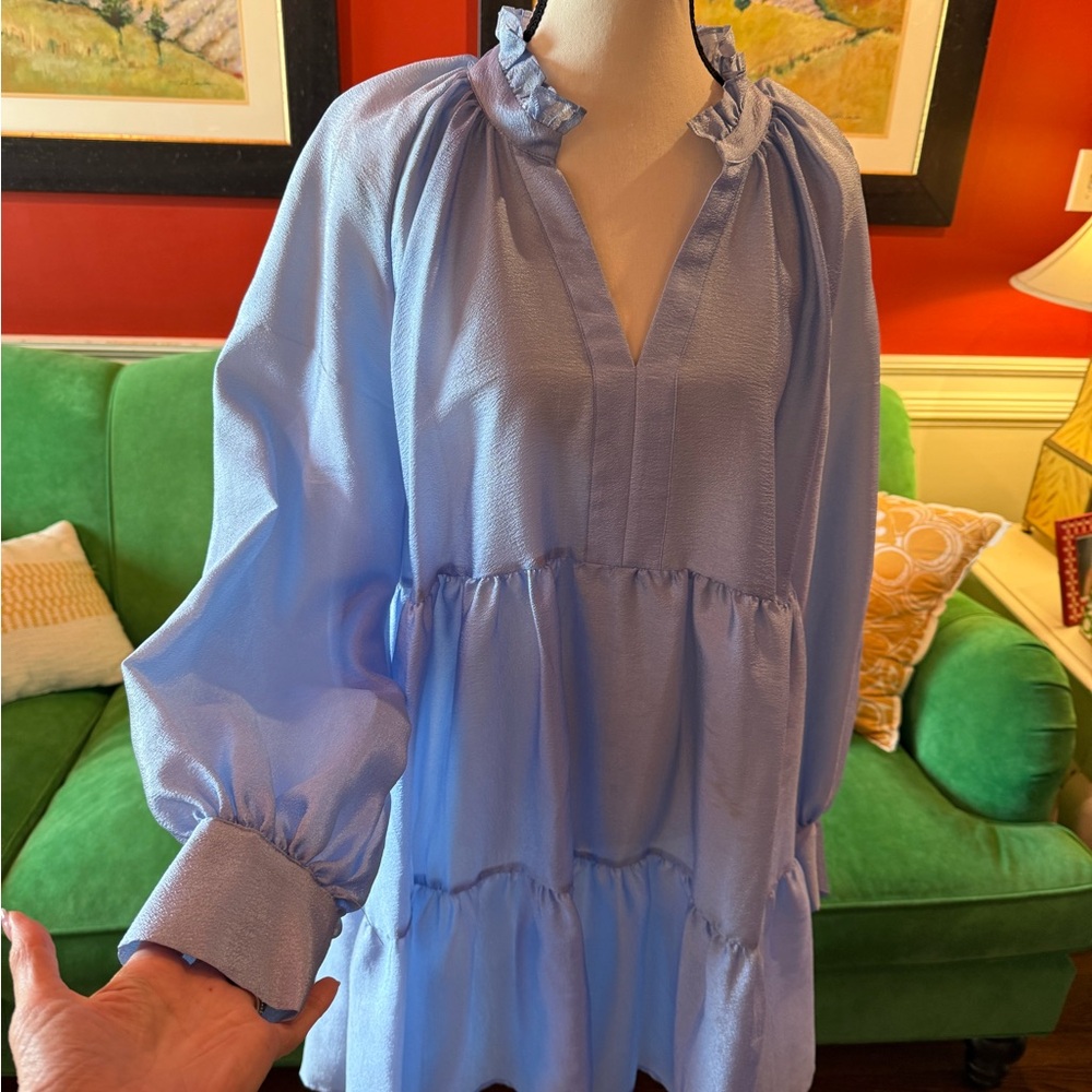 STINE GOYA Sky Blue Tiered Midi Dress